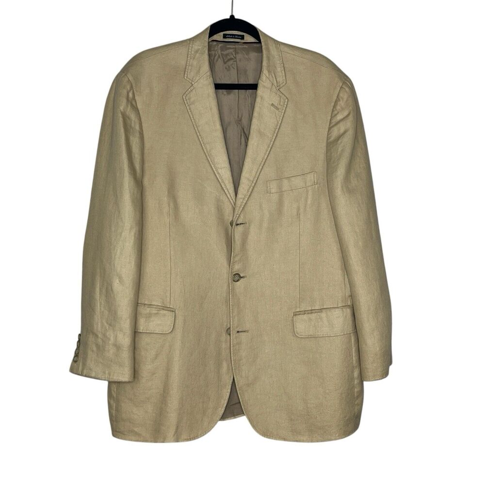 J Crew Men’s 44R Irish Linen Blazer Jacket Sport Coat 3-Button Tan